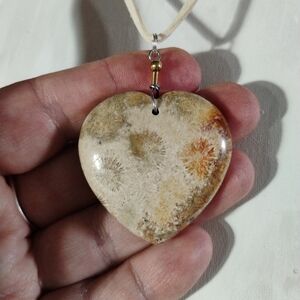 Coral Fossil Gemstone Heart Pendant 1